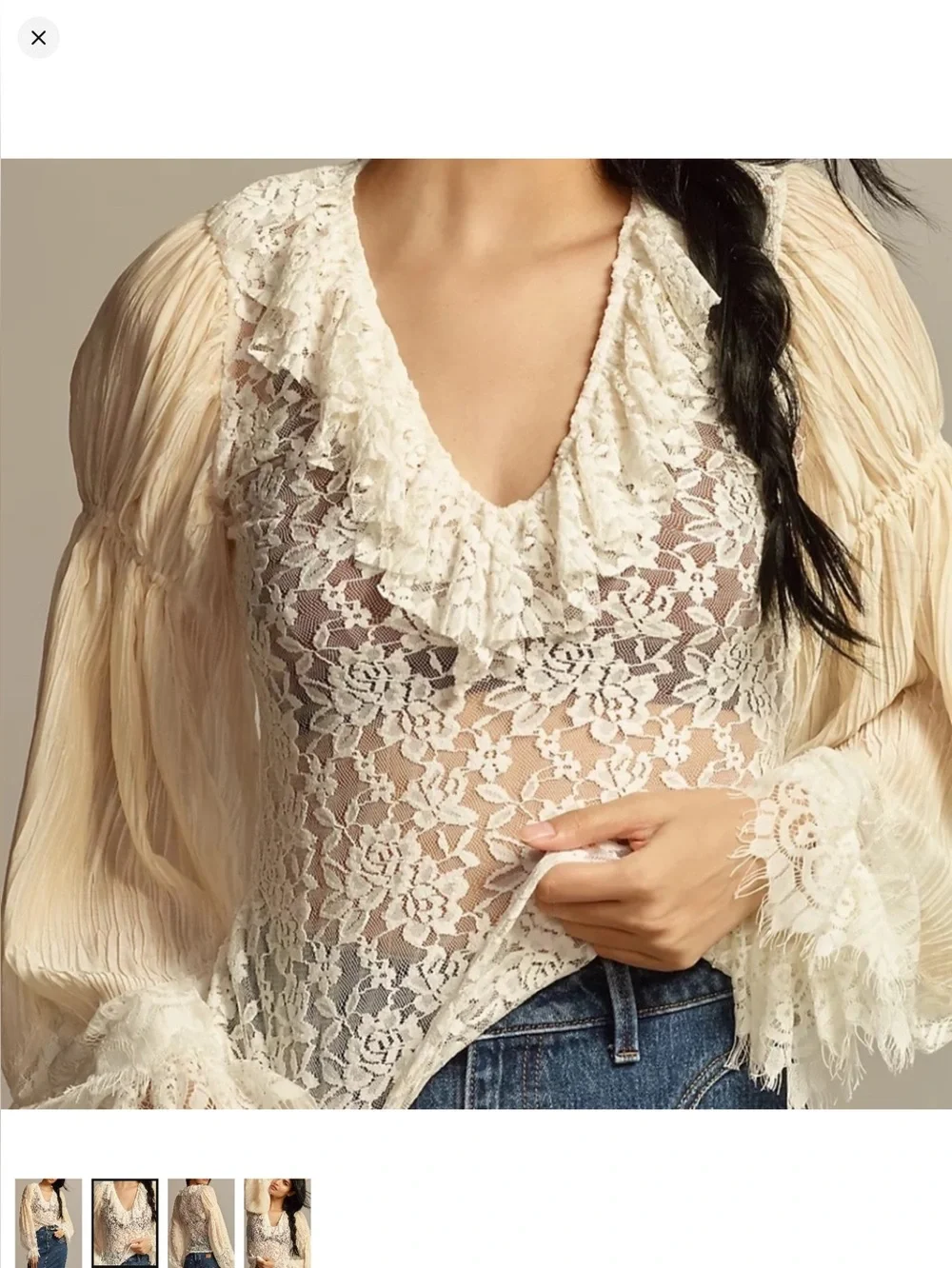 Anthropologie Sheer Lace Boho Long Sleeve Blouse
